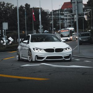 Превью обои bmw 3 series m, bmw, автомобиль, спорткар, вид спереди, дорога