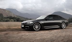 Превью обои bmw, 5, черный, вид сбоку, f10