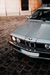 Превью обои bmw 635csi, bmw, автомобиль, серебряный, вид спереди