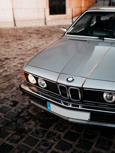 Превью обои bmw 635csi, bmw, автомобиль, серебряный, вид спереди