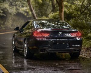 Превью обои bmw 650i m sport, bmw, машина, спортивный, вид сзади, купе, темно-синий