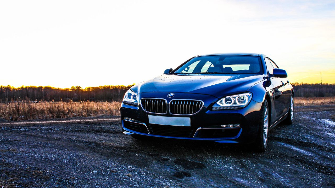 Обои bmw 6, bmw, автомобиль, вид спереди, закат
