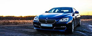 Превью обои bmw 6, bmw, автомобиль, вид спереди, закат