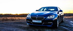 Превью обои bmw 6, bmw, автомобиль, вид спереди, закат
