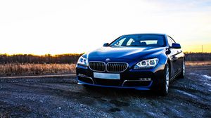 Превью обои bmw 6, bmw, автомобиль, вид спереди, закат