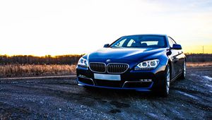 Превью обои bmw 6, bmw, автомобиль, вид спереди, закат