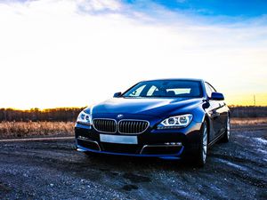 Превью обои bmw 6, bmw, автомобиль, вид спереди, закат