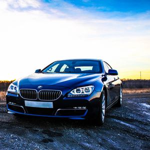 Превью обои bmw 6, bmw, автомобиль, вид спереди, закат