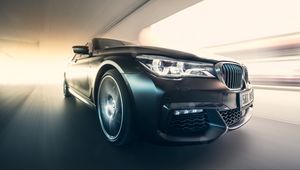 Превью обои bmw 7 series, bmw, машина, черный, скорость