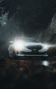 Превью обои bmw, автомобиль, белый, свет, вид спереди