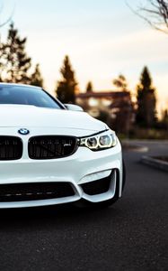 Превью обои bmw, автомобиль, белый, вид спереди