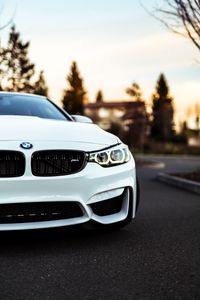 Превью обои bmw, автомобиль, белый, вид спереди