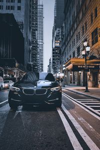 Превью обои bmw, автомобиль, черный, улица, город