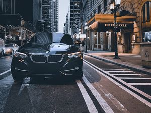 Превью обои bmw, автомобиль, черный, улица, город