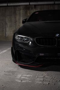 Превью обои bmw, автомобиль, черный, вид спереди, фара