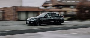 Превью обои bmw, автомобиль, черный, скорость, дорога