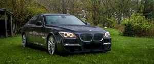 Превью обои bmw, автомобиль, черный, дождь, капли, мокрый