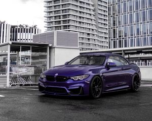 Превью обои bmw, автомобиль, фиолетовый, стоянка