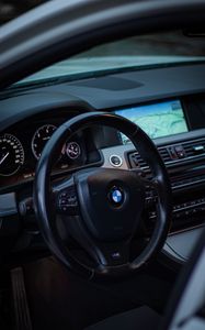 Превью обои bmw, автомобиль, руль, панель управления, салон