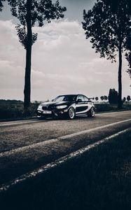 Превью обои bmw, автомобиль, спойлер, черный, дорога