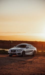 Превью обои bmw, автомобиль, вид сбоку, серый, закат