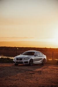 Превью обои bmw, автомобиль, вид сбоку, серый, закат