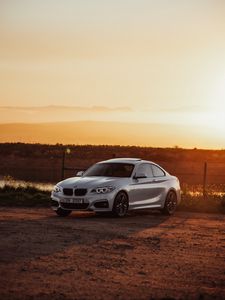 Превью обои bmw, автомобиль, вид сбоку, серый, закат