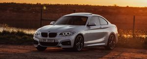 Превью обои bmw, автомобиль, вид сбоку, серый, закат