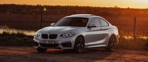 Превью обои bmw, автомобиль, вид сбоку, серый, закат