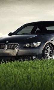 Превью обои bmw, bmw 3 series coupe 335i coupe, газон, трава, черный, бмв