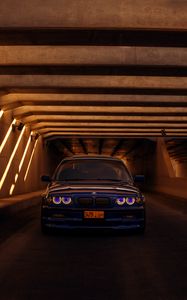 Превью обои bmw e46, bmw, автомобиль, синий, тоннель