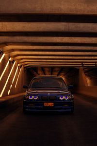 Превью обои bmw e46, bmw, автомобиль, синий, тоннель