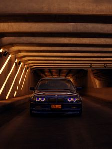 Превью обои bmw e46, bmw, автомобиль, синий, тоннель
