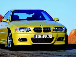 Превью обои bmw e46 m3, авто, желтый, стиль, движение