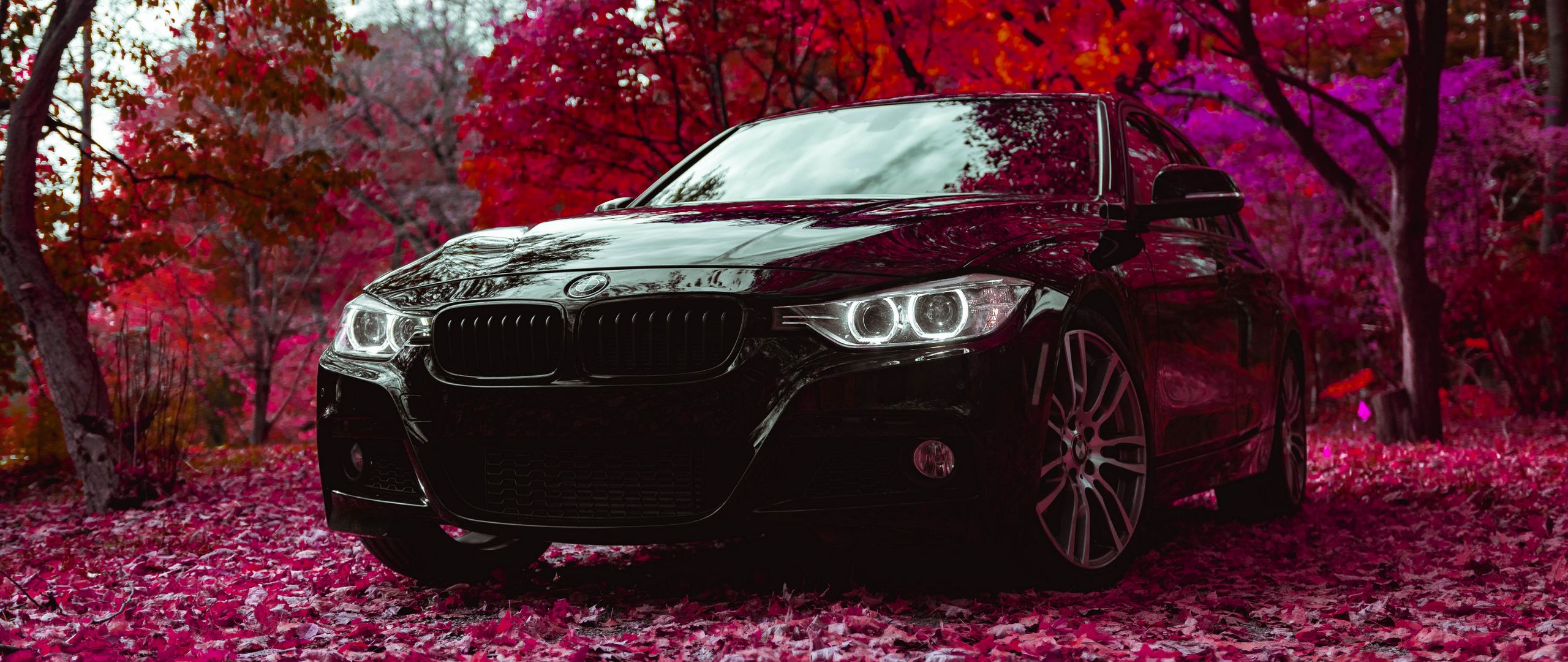 Скачать 2560x1080 bmw f30 335i, bmw, машина, черный, вид спереди обои,  картинки два монитора 1080p