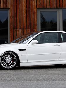 Превью обои bmw, g-power, e46, m3, белый, white, бмв, вид сбоку