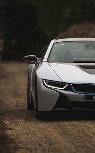 Превью обои bmw i8, bmw, автомобиль, белый, вид спереди