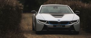 Превью обои bmw i8, bmw, автомобиль, белый, вид спереди