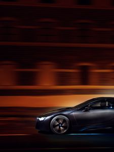 Превью обои bmw i8, bmw, скорость, движение, ночь