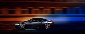 Превью обои bmw i8, bmw, скорость, движение, ночь