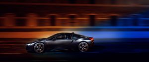 Превью обои bmw i8, bmw, скорость, движение, ночь