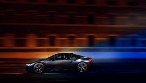 Превью обои bmw i8, bmw, скорость, движение, ночь