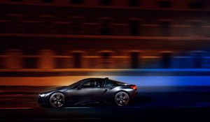 Превью обои bmw i8, bmw, скорость, движение, ночь