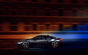 Превью обои bmw i8, bmw, скорость, движение, ночь