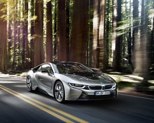 Превью обои bmw, i8, серебристый, вид сбоку