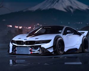 Превью обои bmw, i8, тюнинг, спорткар, вид спереди