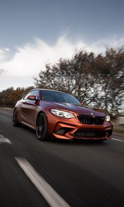 Превью обои bmw m2, bmw, автомобиль, коричневый, дорога, скорость