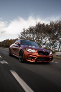 Превью обои bmw m2, bmw, автомобиль, коричневый, дорога, скорость