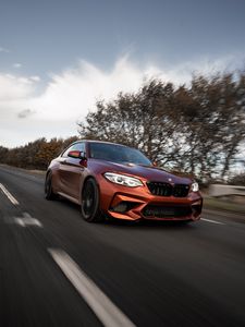 Превью обои bmw m2, bmw, автомобиль, коричневый, дорога, скорость