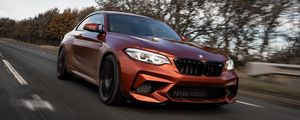 Превью обои bmw m2, bmw, автомобиль, коричневый, дорога, скорость